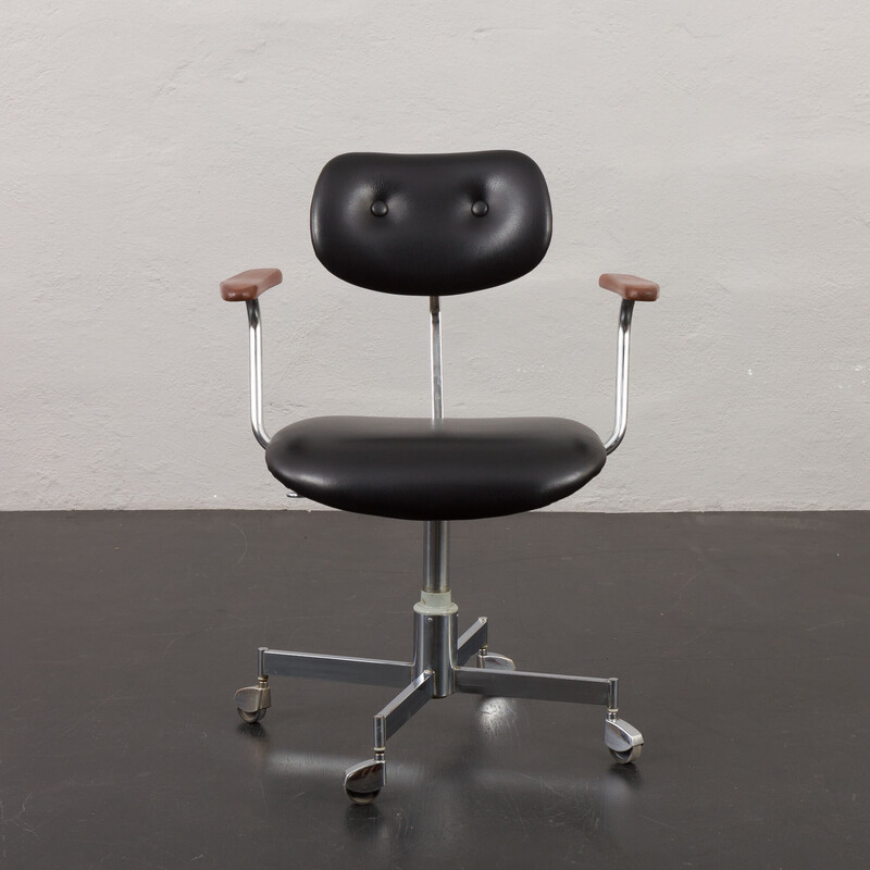 Vintage office armchair in chrome steel and leather by Vermund Larsen for Vela-Lux, Denmark 1960