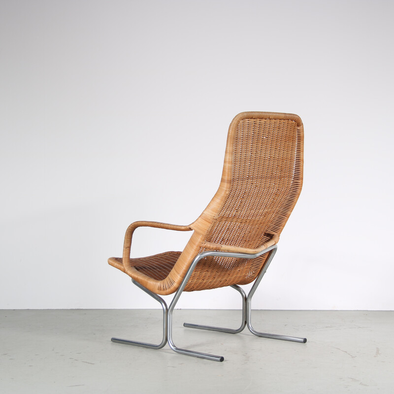 Fauteuil vintage 514C en osier et métal gris par Dirk van Sliedregt pour Rohé, Pays-Bas 1970