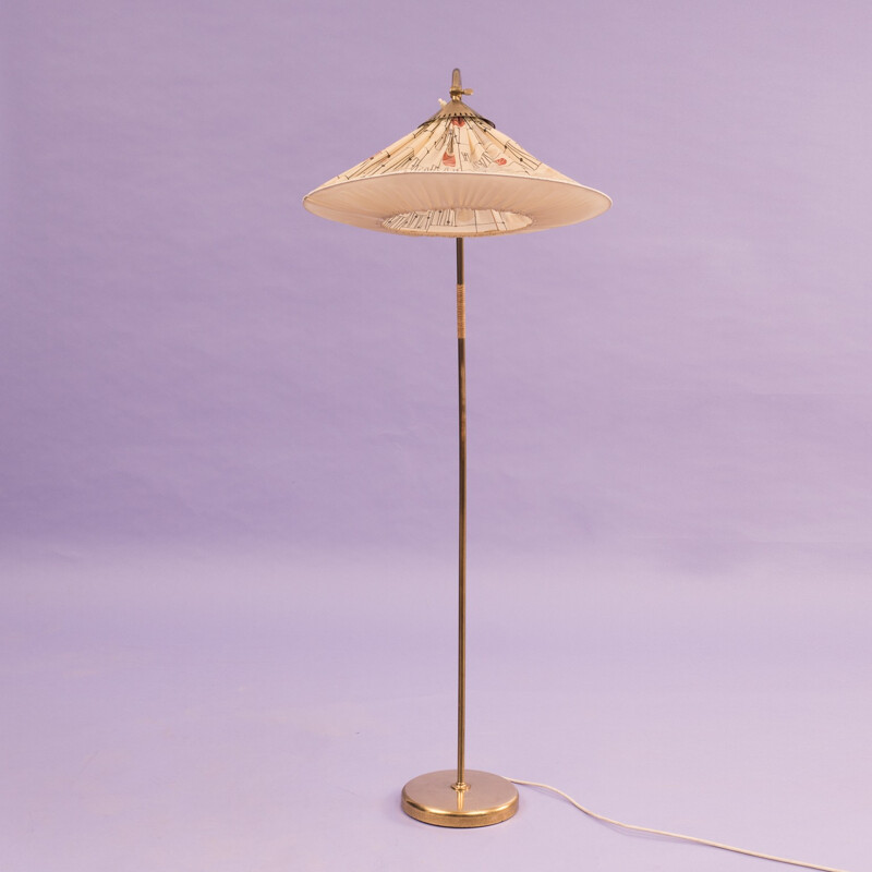 Floor lamp with fabric shade - 1950s