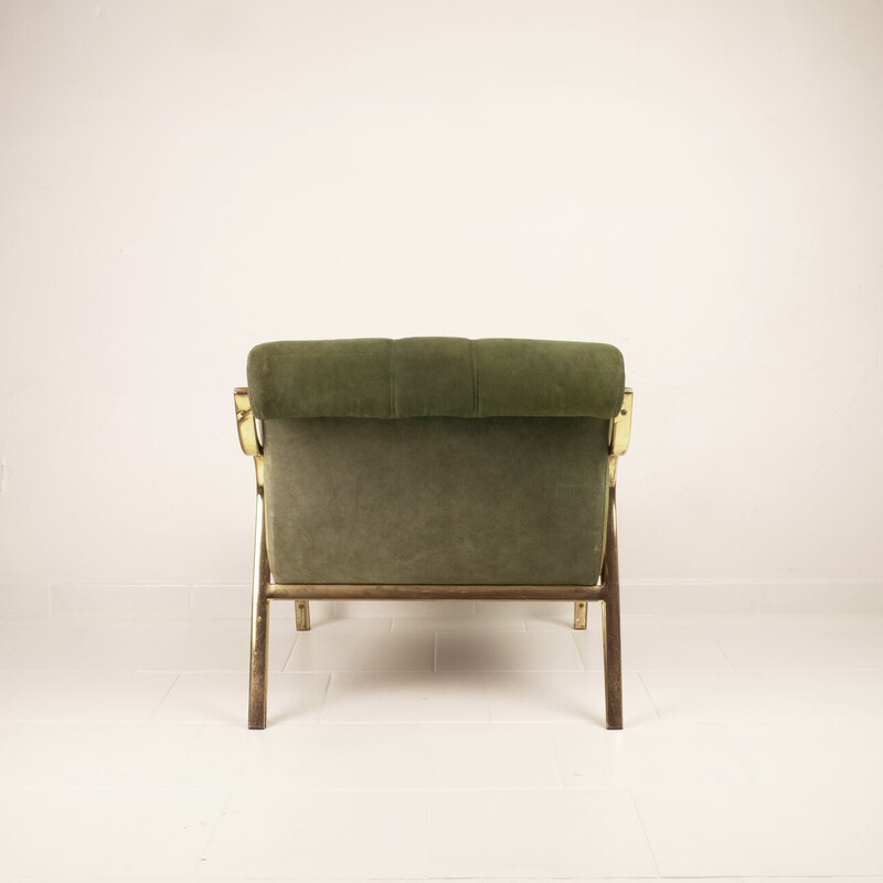 Vintage armchair in green suede and brass-plated steel by Vittorio Gregotti, Italy 1960