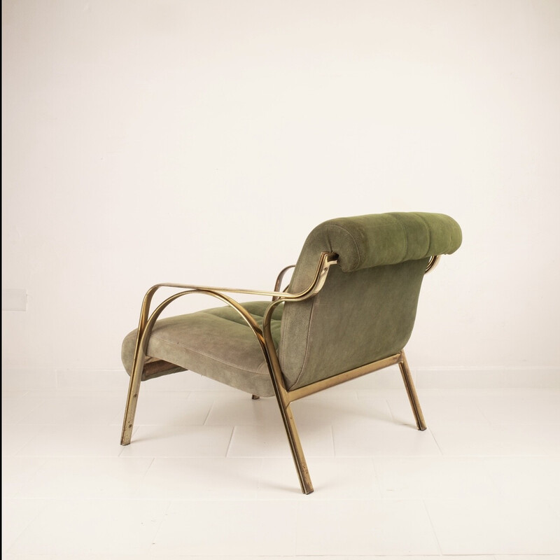 Vintage armchair in green suede and brass-plated steel by Vittorio Gregotti, Italy 1960
