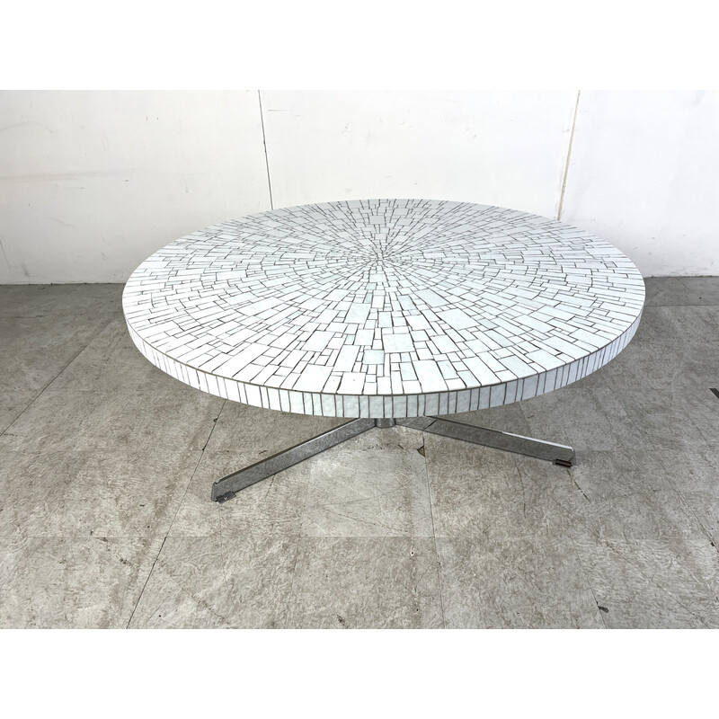 Vintage coffee table in mosaic ceramic and chrome metal by Heins Lilienthal, German 1960