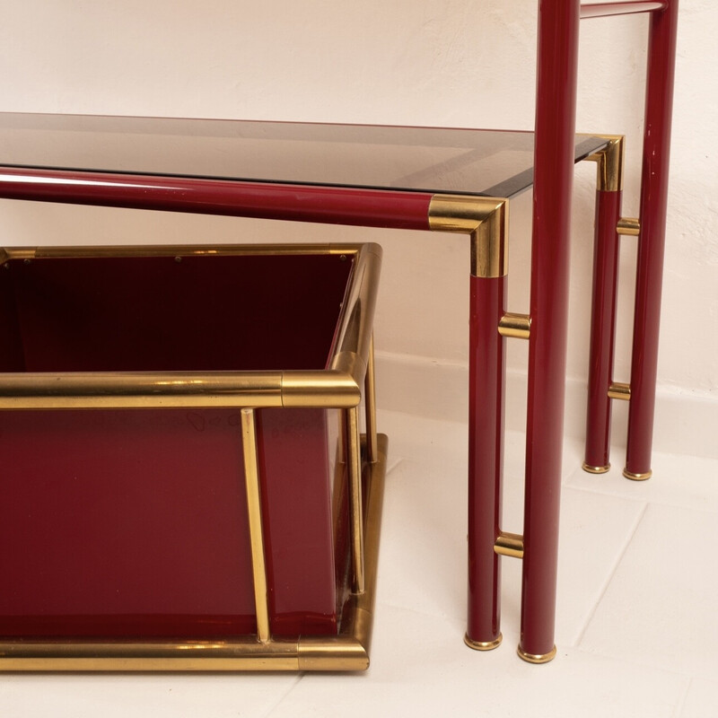 Vintage consoles in lacquered steel and brass by Tommaso Barbi, 1970
