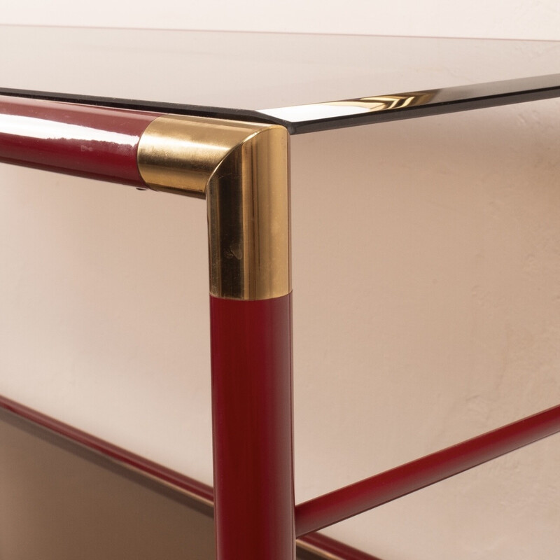 Vintage consoles in lacquered steel and brass by Tommaso Barbi, 1970