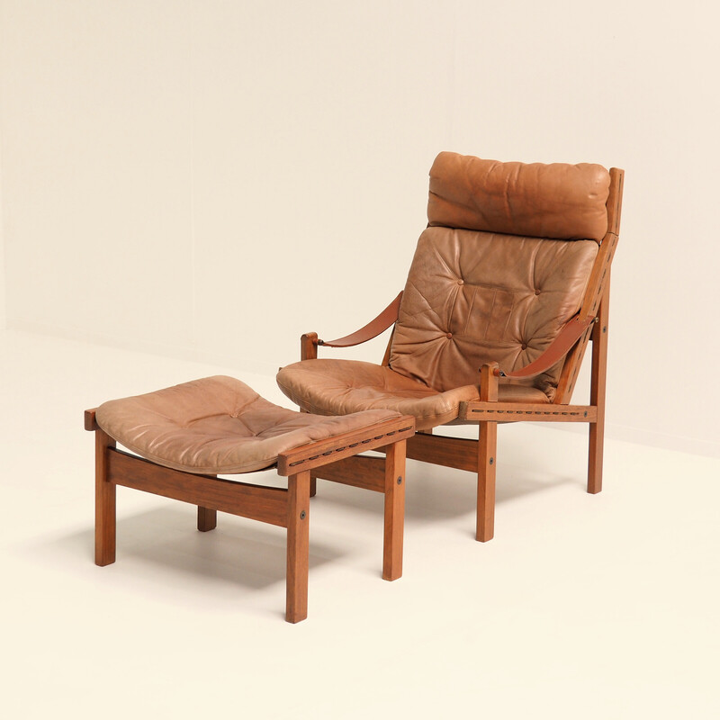 Fauteuil vintage avec ottoman par Torbjørn Afdal pour Bruksbo, Norvège 1970