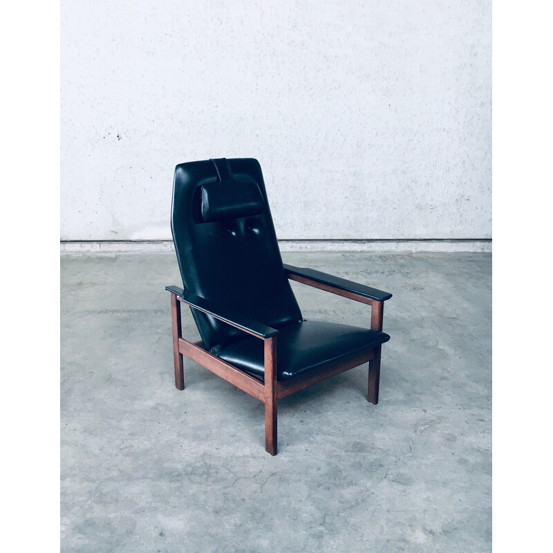 Vintage armchair in wenge wood and imitation leather by Georges Van Rijck for Beaufort, Belgium 1960