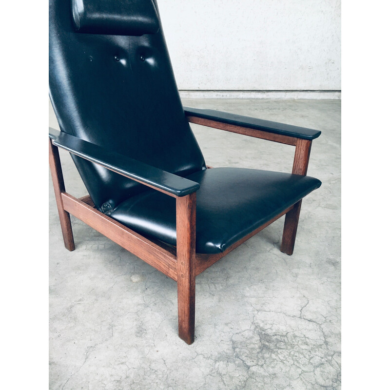 Vintage armchair in wenge wood and imitation leather by Georges Van Rijck for Beaufort, Belgium 1960