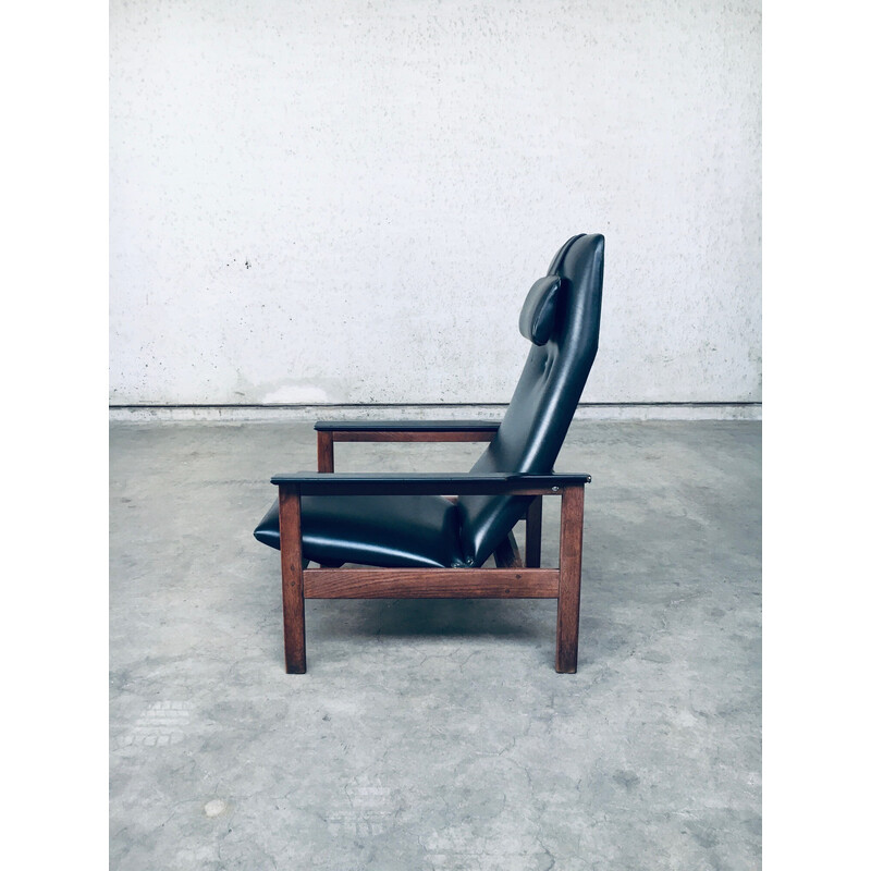 Vintage armchair in wenge wood and imitation leather by Georges Van Rijck for Beaufort, Belgium 1960