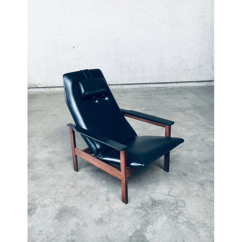 Vintage armchair in wenge wood and imitation leather by Georges Van Rijck for Beaufort, Belgium 1960