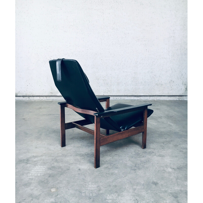 Vintage armchair in wenge wood and imitation leather by Georges Van Rijck for Beaufort, Belgium 1960