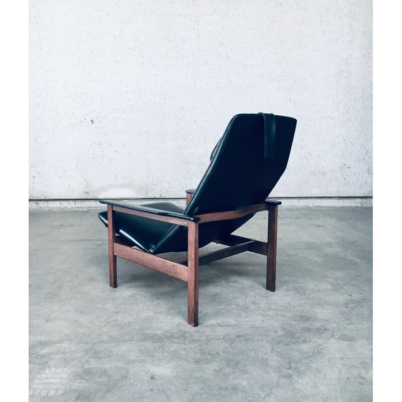 Vintage armchair in wenge wood and imitation leather by Georges Van Rijck for Beaufort, Belgium 1960