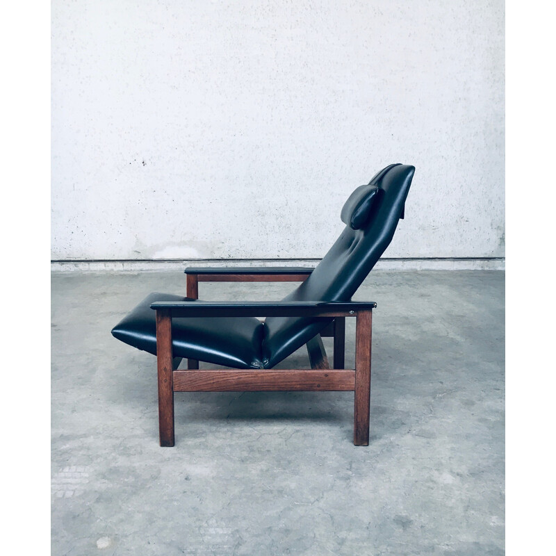 Vintage armchair in wenge wood and imitation leather by Georges Van Rijck for Beaufort, Belgium 1960