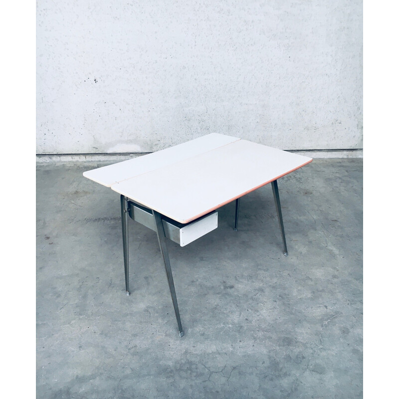 Vintage industrial metal and formica desk by Wim Rietveld for Ahrend De Cirkel, Netherlands 1950