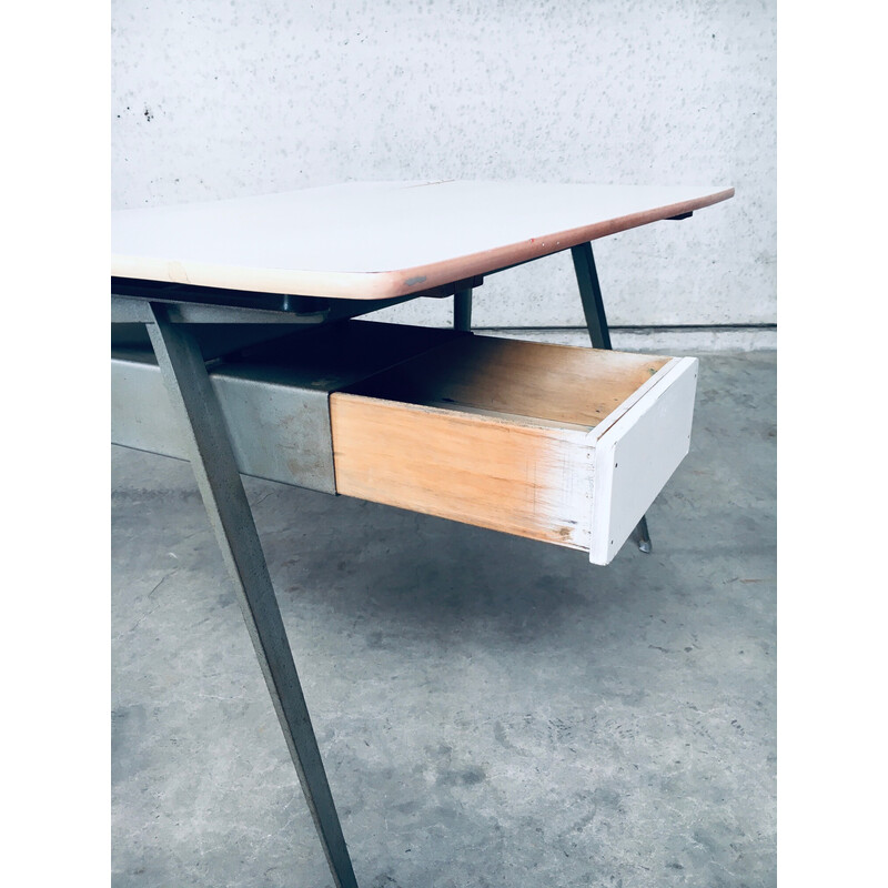 Vintage industrial metal and formica desk by Wim Rietveld for Ahrend De Cirkel, Netherlands 1950