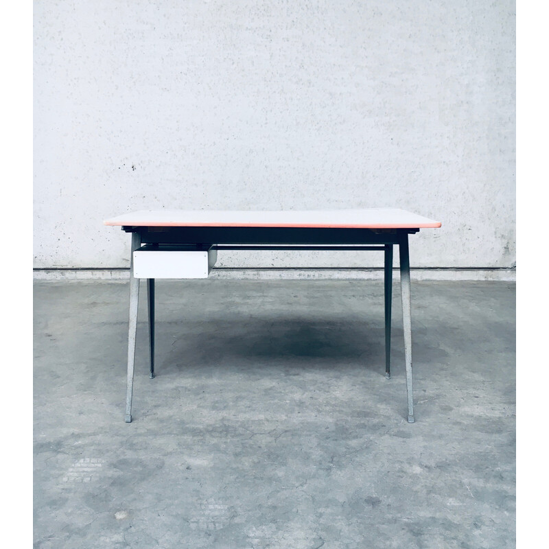 Vintage industrial metal and formica desk by Wim Rietveld for Ahrend De Cirkel, Netherlands 1950