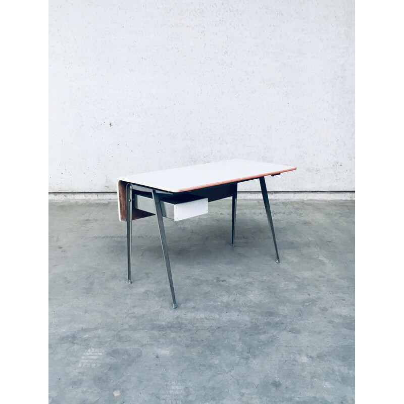 Vintage industrial metal and formica desk by Wim Rietveld for Ahrend De Cirkel, Netherlands 1950