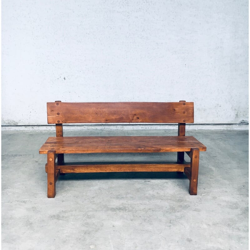 Vintage solid oak bench, Belgium 1960