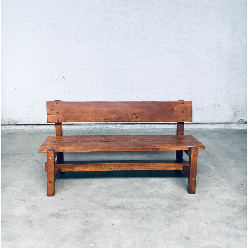 Vintage solid oak bench, Belgium 1960