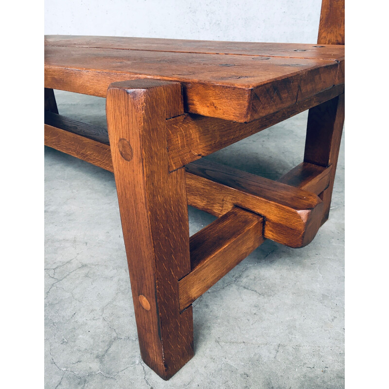 Vintage solid oak bench, Belgium 1960