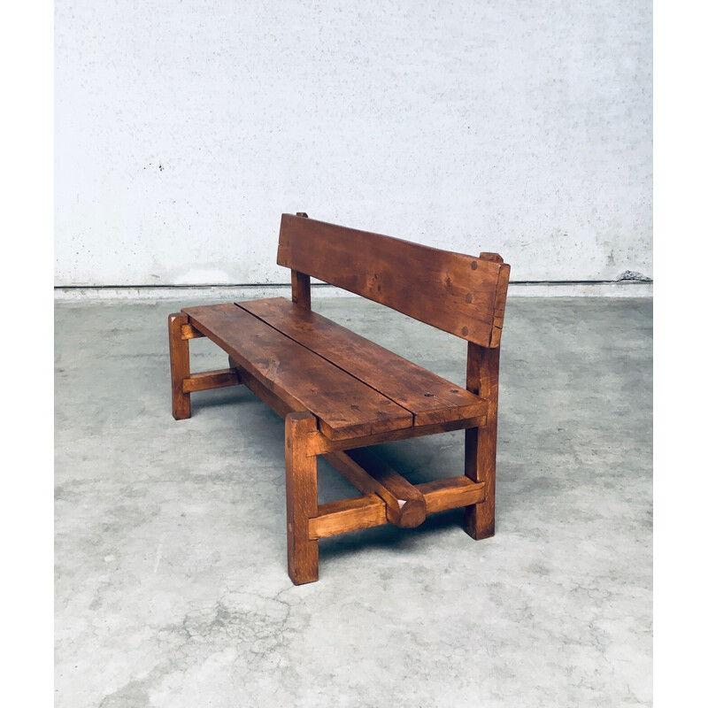 Vintage solid oak bench, Belgium 1960