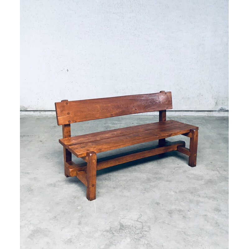 Vintage solid oak bench, Belgium 1960