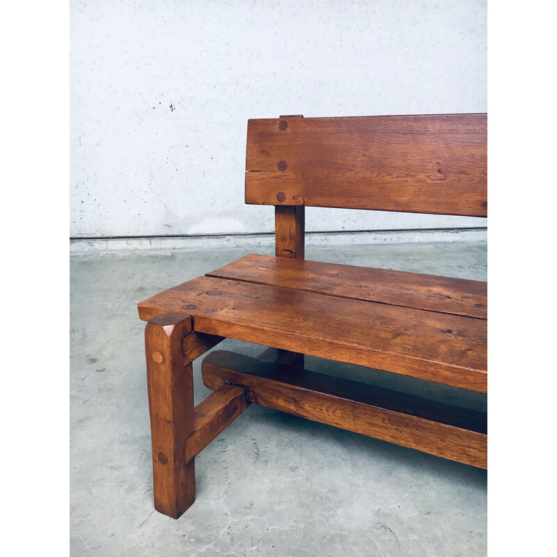 Vintage solid oak bench, Belgium 1960