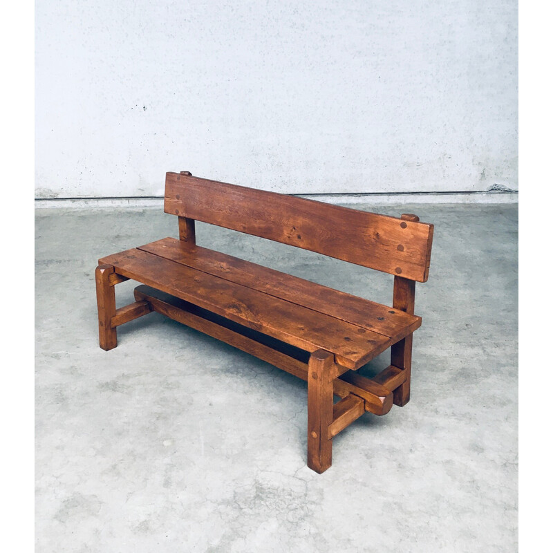 Vintage solid oak bench, Belgium 1960