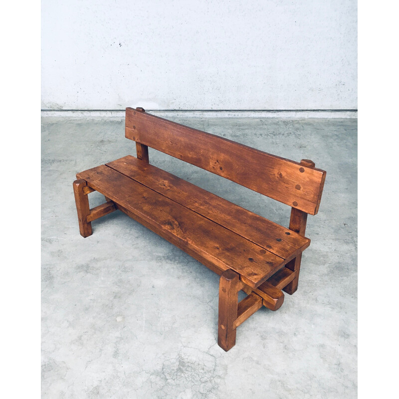 Vintage solid oak bench, Belgium 1960