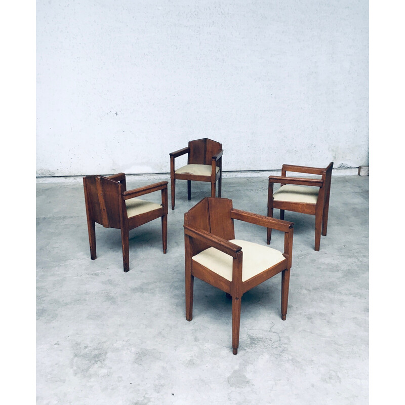 Set of 4 solid oak dining chairs, Netherlands 1910