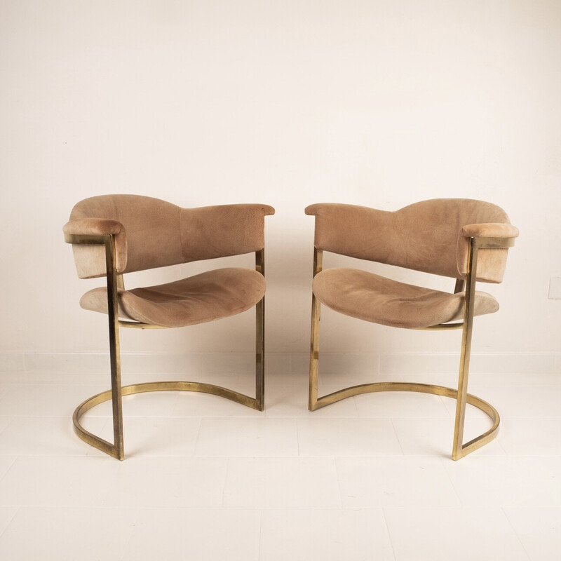 Vintage beige suede armchairs by Vittorio Introini for Mario Sabot, 1970