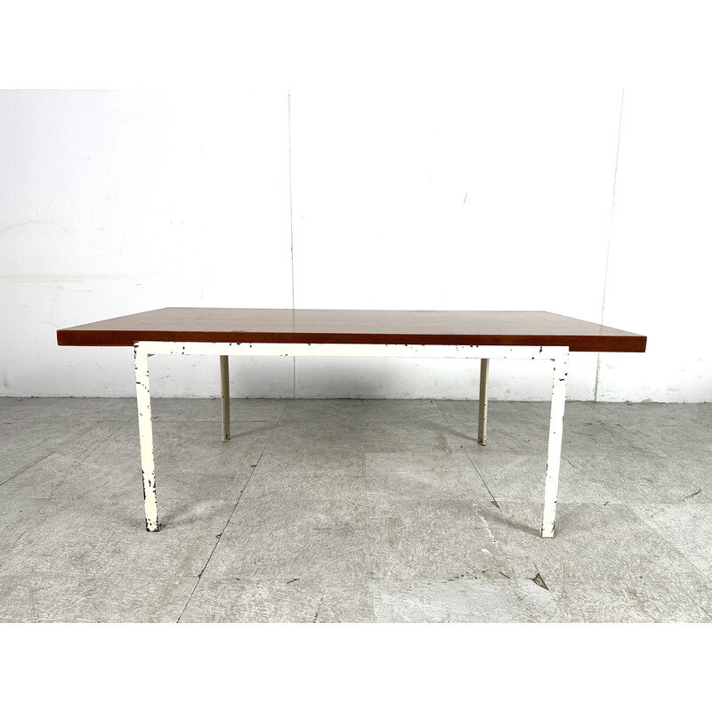 Vintage Model T coffee table in lacquered metal and oak by Florence Knoll for Knoll International, Belgium 1960