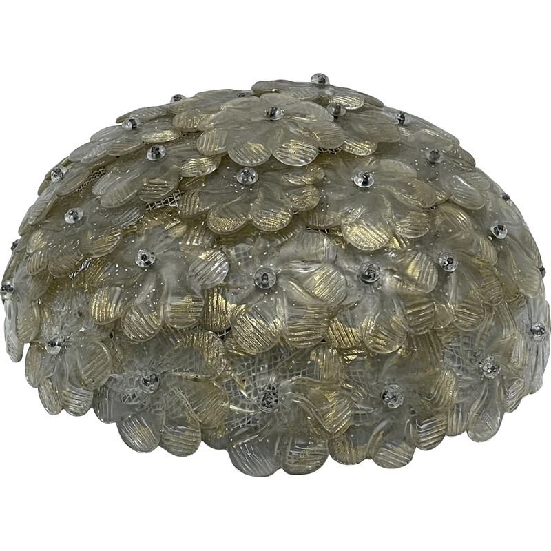 Vintage Murano glass flower ceiling lamp for Seguso, Italy 1940