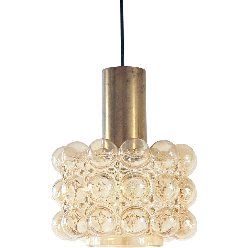 Vintage amber bubbled glass pendant light by Helena Tynell for Limburg, Germany 1960