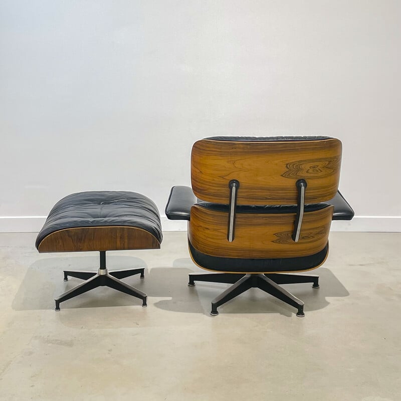 Vintage armchair with ottoman in Rio rosewood by Charles and Ray Eames, 1970