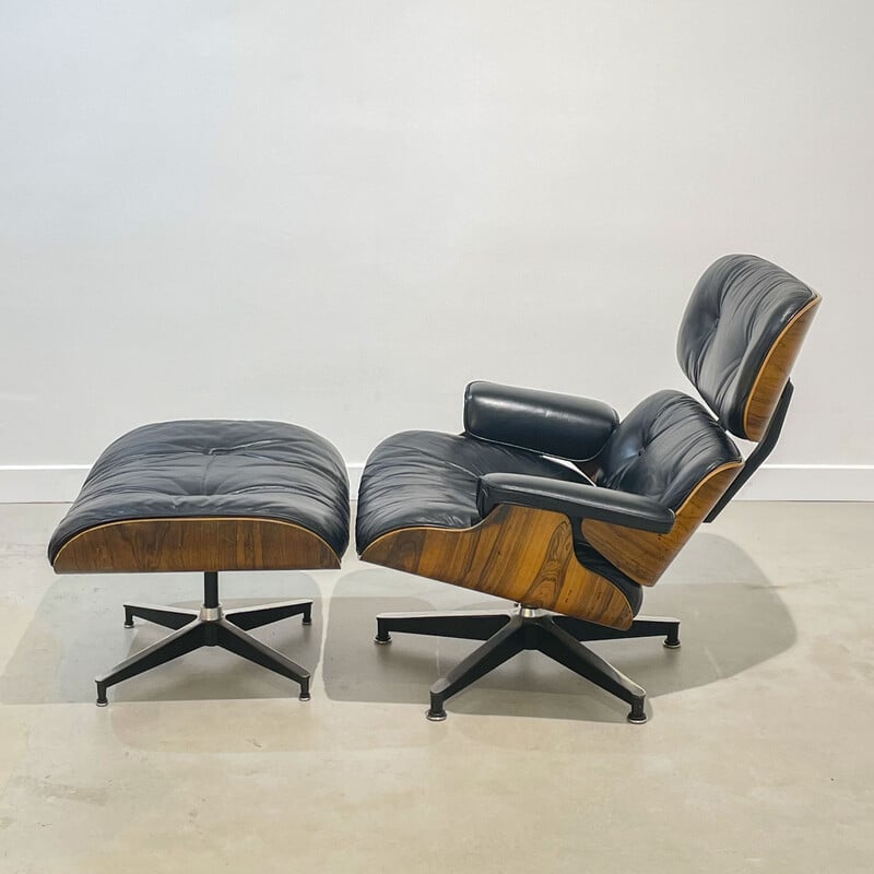 Vintage armchair with ottoman in Rio rosewood by Charles and Ray Eames, 1970