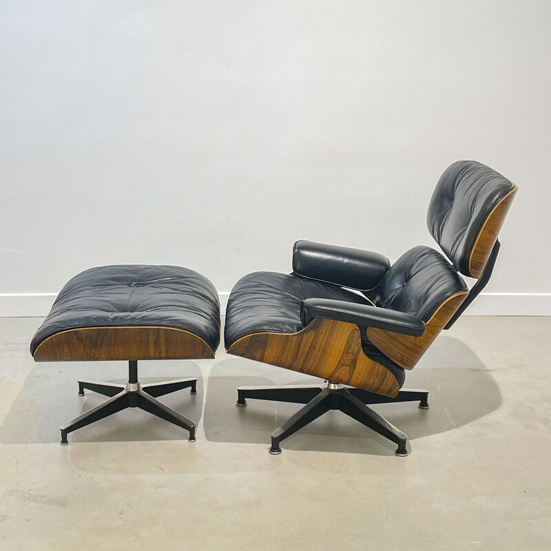 Vintage Sessel mit Ottoman aus Rio Palisander von Charles und Ray Eames, 1970