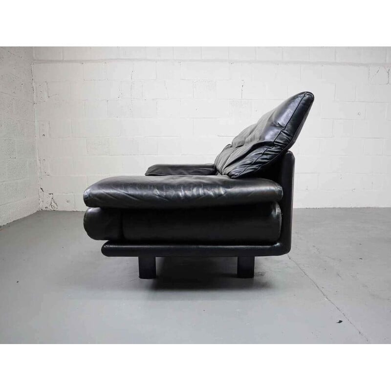 Pair of vintage 2-seater "Alanda" sofa in black leather by Paolo Piva for B and B, Italy 1980