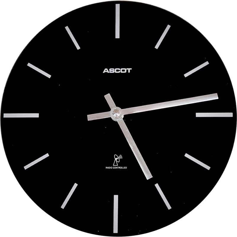 Horloge murale vintage Ascot cadran en verre noir pour Krippl-Watches, Allemagne 1990
