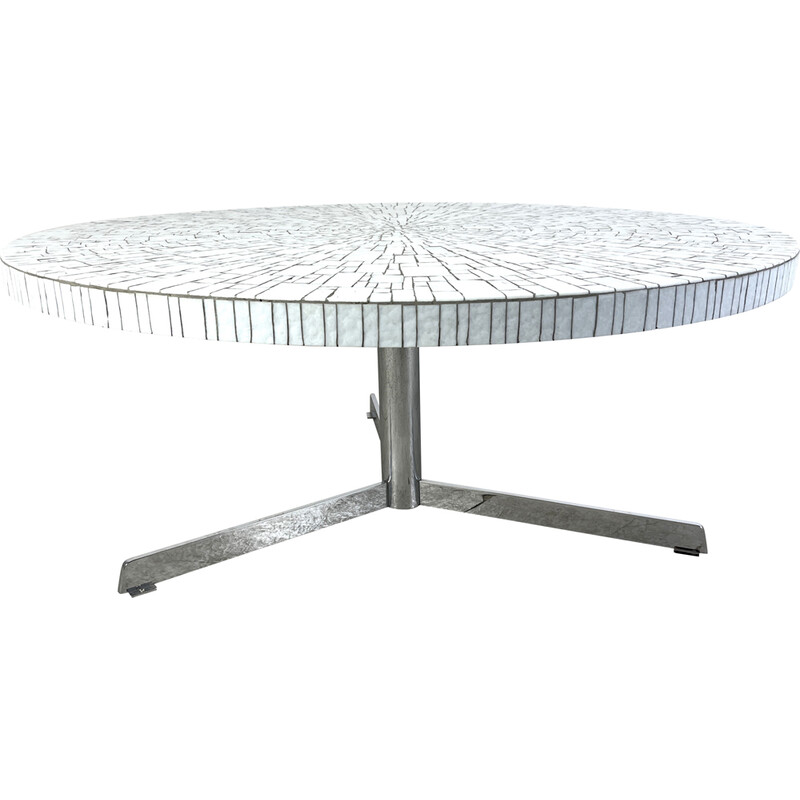 Vintage coffee table in mosaic ceramic and chrome metal by Heins Lilienthal, German 1960