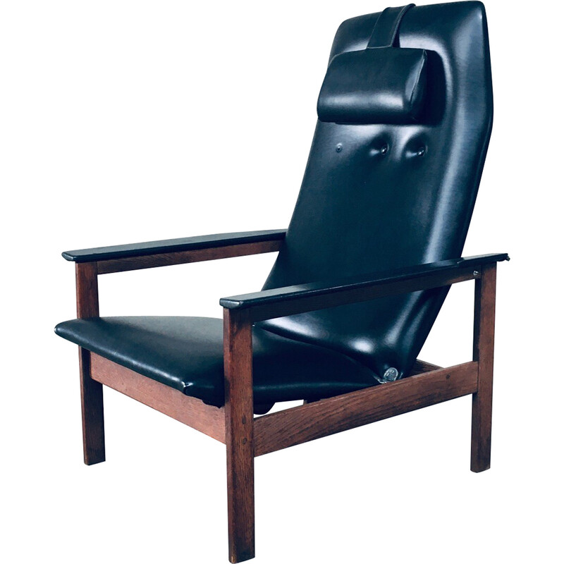 Vintage armchair in wenge wood and imitation leather by Georges Van Rijck for Beaufort, Belgium 1960