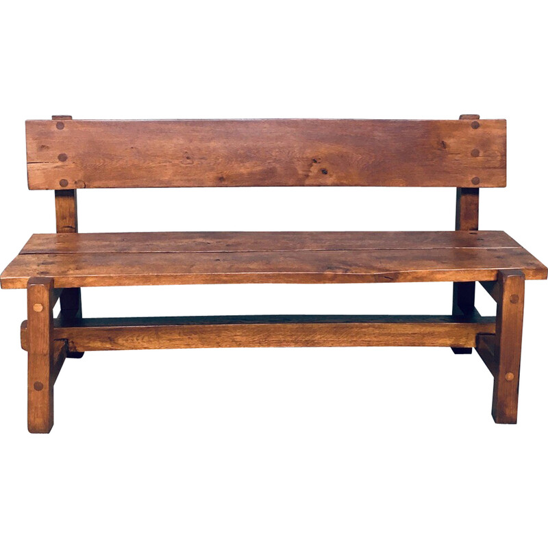 Vintage solid oak bench, Belgium 1960