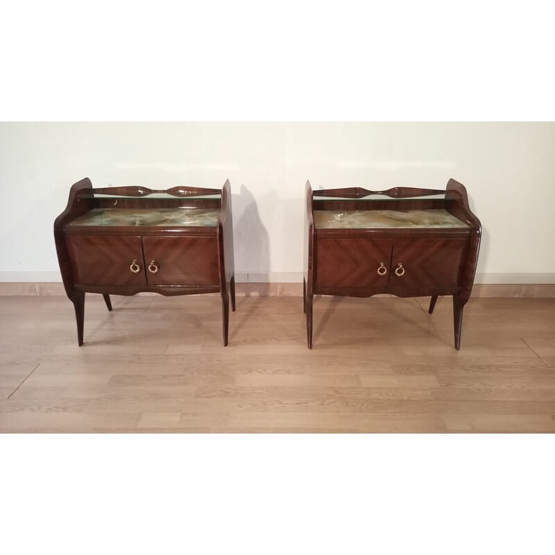 Pair of vintage glass bedside tables, Italy 1950