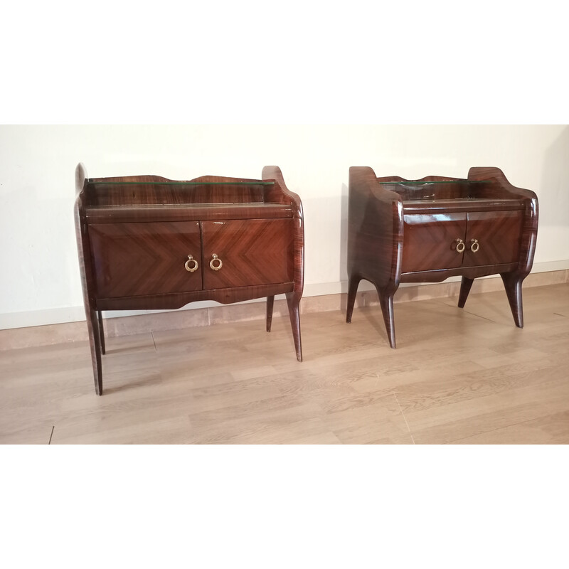 Pair of vintage glass bedside tables, Italy 1950