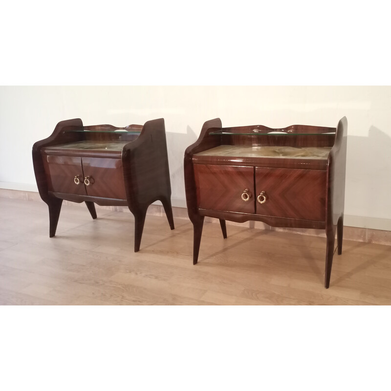 Pair of vintage glass bedside tables, Italy 1950