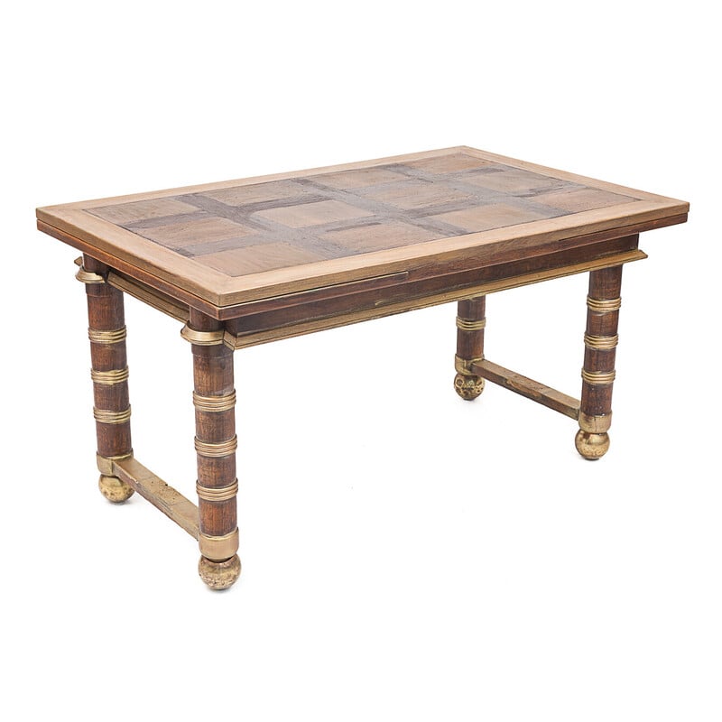 Vintage Art Deco oak dining table with extensions