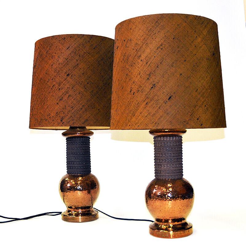 Paire de lampes de table vintage en céramique et cuivre pour Bergboms, Italie 1960