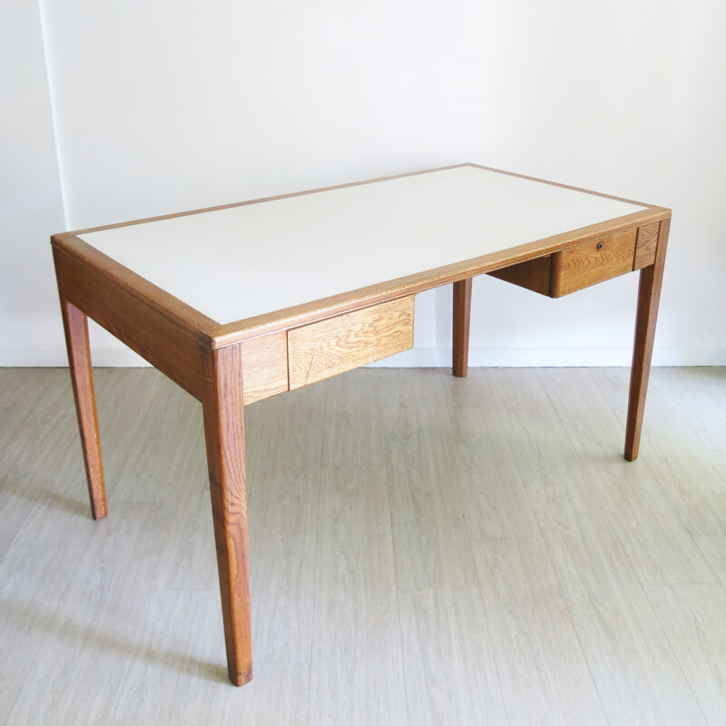 Mid-century military english desk in oak, Harris Lebus - 1950s