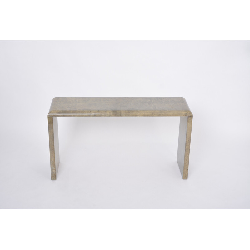 Table console vintage en peau de chèvre laquée par Aldo Tura, Italie 1970