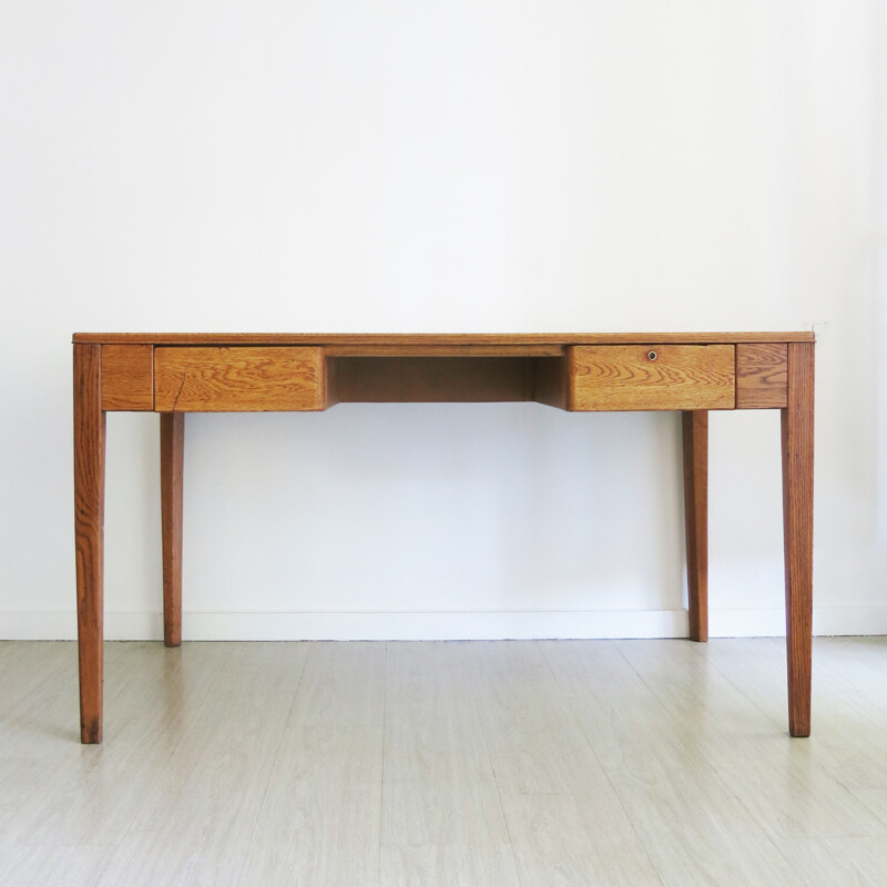 Mid-century military english desk in oak, Harris Lebus - 1950s