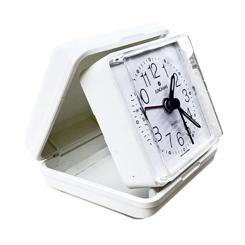 Vintage white travel alarm clock for Junghans, Germany 1990